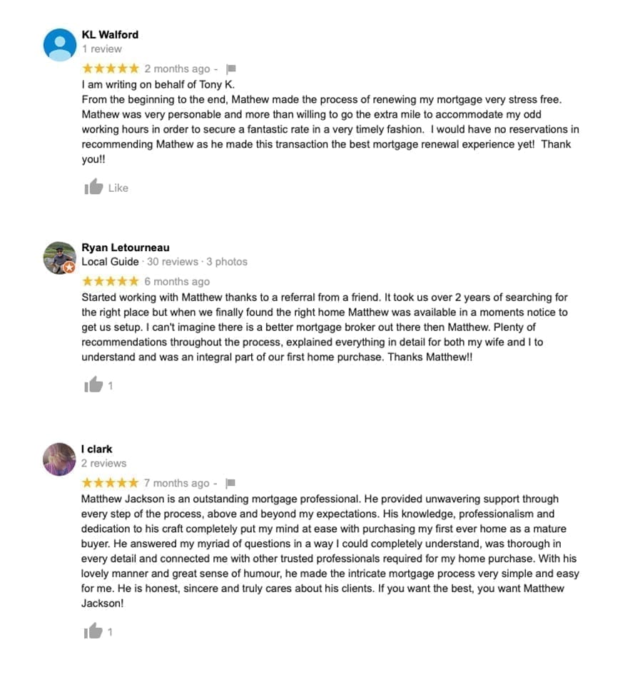Google review by Ryan Letourneau and others for Mortgage Okanagan