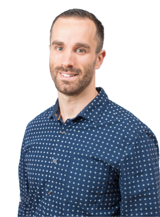 Matt Jackson of Mortgage Okanagan smiling headshot, wearing a navy blue shirt with small triangle pattern